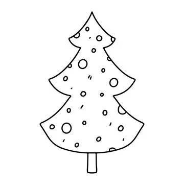 Fir tree in hand drawn doodle style. Vector illustration isolated on white .. Stock Illustration