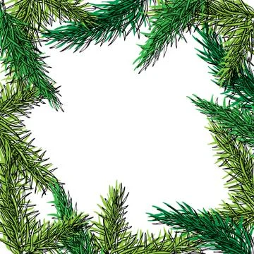 Fir tree hand drawn vector frame for winter and holiday decor. B Stock Illustration