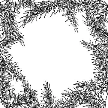 Fir tree hand drawn vector frame for winter and holiday decor. B Stock Illustration