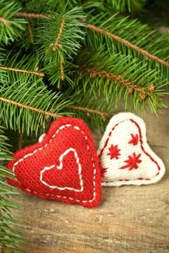 Fir tree with handmade decorations Stock Photos