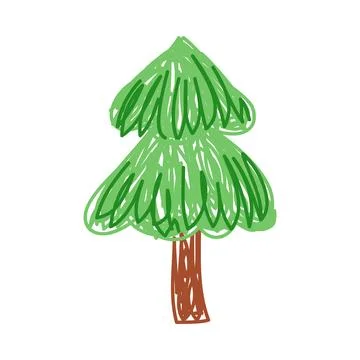 Fir Tree as Kids Doodle Simple Hand Drawn Element Vector Illustration 스톡 일러스트