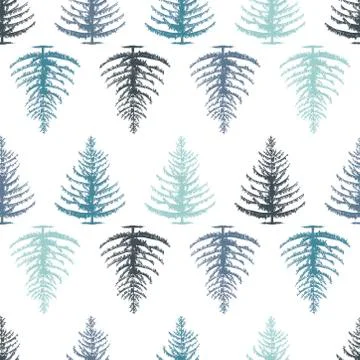 Fir tree seamless pattern, hand drawn vintage style. Vector Stock Illustration