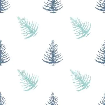 Fir tree seamless pattern, hand drawn vintage style. Vector Stock Illustration