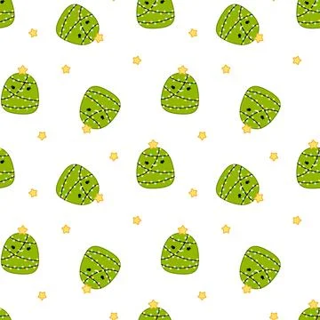 Fir tree on seamless pattern. Squishmallow. Christmas tree. Kawaii, Vector イラスト素材