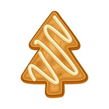 Fir Tree as Shaped Baked Cookie and Merry Christmas Symbol Vector Illustration Illustrazione stock
