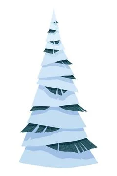Fir tree with snow. Winter snow-covered spruce. Green fluffy pine isolated on Stock Illustration