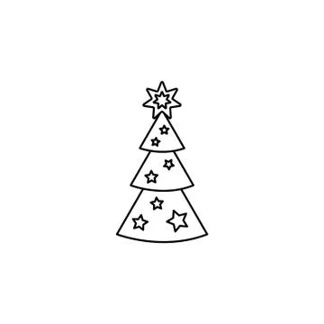 Fir tree vector line icon. black on white background Stock Illustration