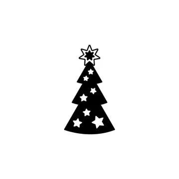 Fir tree vector line icon. black on white background Stock Illustration