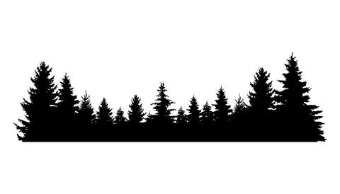 Fir trees silhouette. Coniferous spruce horizontal background pattern, black Stockillustratie