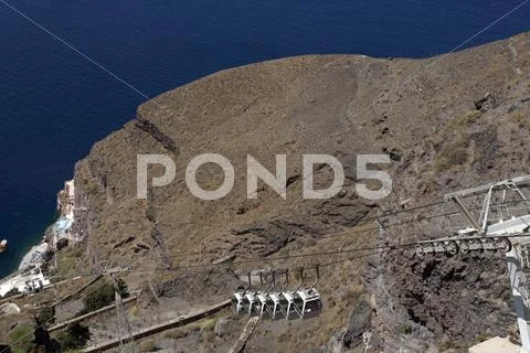 Fira chairlift santorini Stock Photos