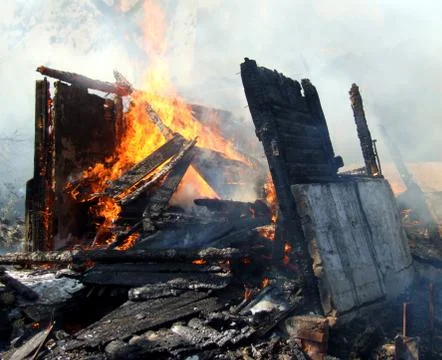Fire in an abandoned house Stock Photos