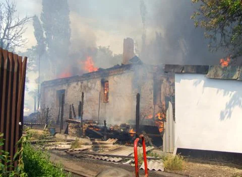 Fire in an abandoned house Stock Photos