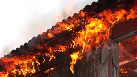 Fire in an abandoned house the poor Stock Footage 274412598