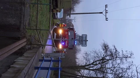 Fire accident arrived vertical video Stock Footage 257506565