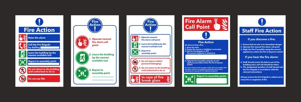 Fire action notices Stock Illustration
