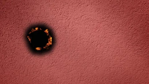 Fire affects wall texture and leaves burn marks in a specific area Stock Footage 342831721