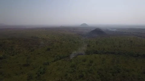 Fire in African jungle. Cameroon. Drone view Stock Footage 257801639