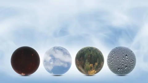Fire air earth water elements spheres on cloudy background Stock Footage 334816121