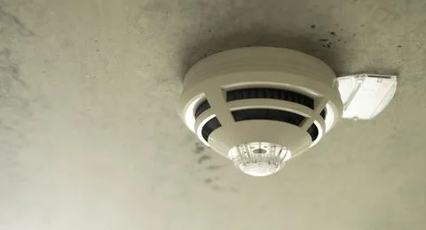 Fire alarm detector on the ceiling. Stock Photos