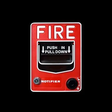 Fire alarm switch on black background Stock Photos
