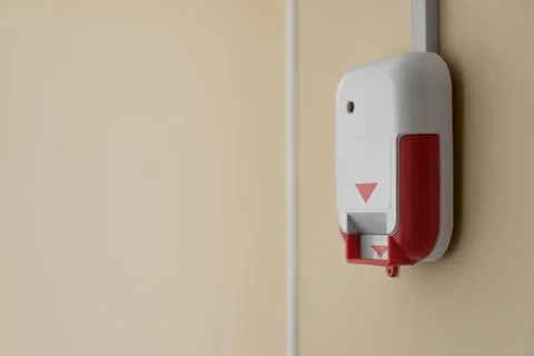 Fire alarm switch on light wall indoors. Space for text Foto stock
