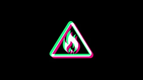 Fire alert symbol on analog screen modern glitch Stock Footage 334969484