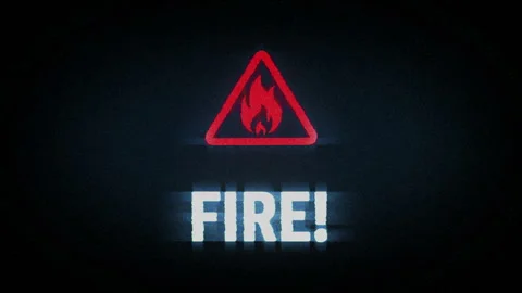 Fire alert symbol on analog screen VHS style Stock Footage 334970021