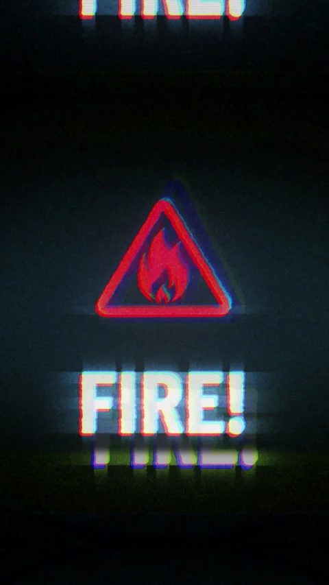 Fire alert symbol on analog screen modern glitch vertical Stock Footage 334970040