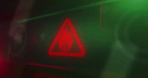 Fire alert symbol light flashing on board control display Stock Footage 334969716