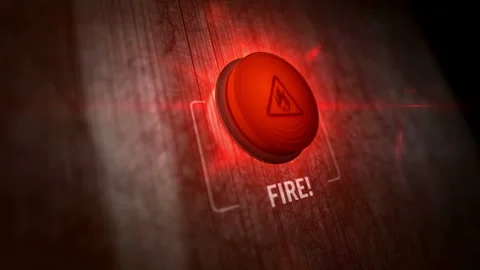 Fire alert symbol light flashing on metal control panel lamp Stock-Footage 334970082