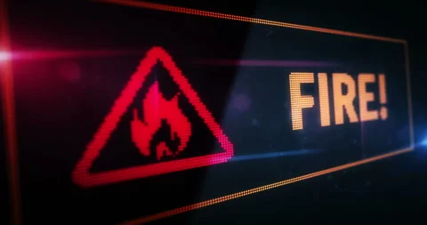 Fire alert symbol light flashing on digital display Stock Footage 334970189