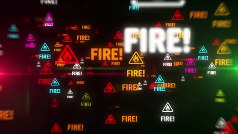 Fire alert symbol tunnel effect fly between Stock Footage 334969756