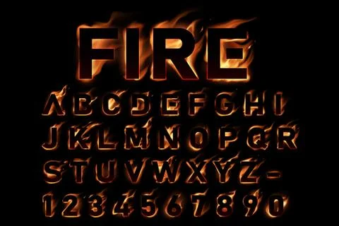 Fire alphabet on black background Stock Illustration
