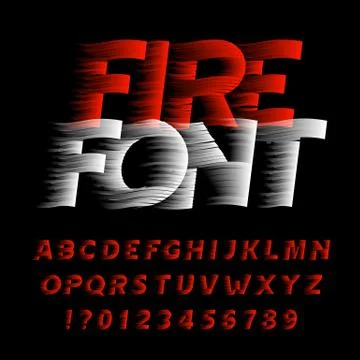 Fire alphabet font. Eeffect type letters and numbers on black background. Stock Illustration
