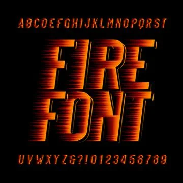 Fire alphabet font. Speed effect type letters and numbers on black background. Stock Illustration