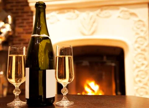 Fire and champaign Stock Photos