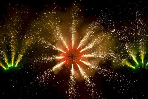 Fire and devils called correfocs on the street Stock Photos