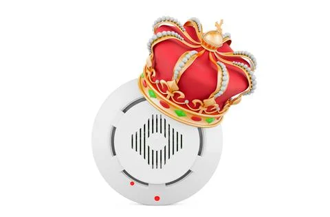 Fire and flame detector with golden crown, 3D rendering Illustrazione stock