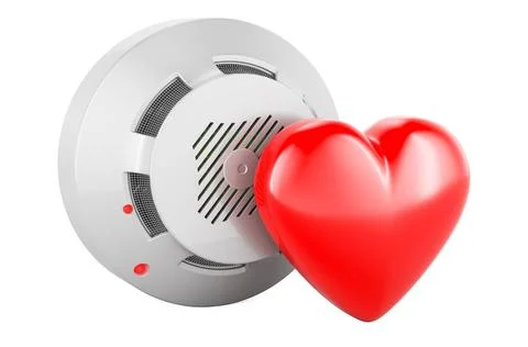 Fire and flame detector with red heart, 3D rendering Fire and flame detect... Stock Photos