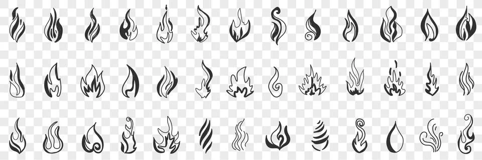 Fire and flame doodle set Stock Illustration