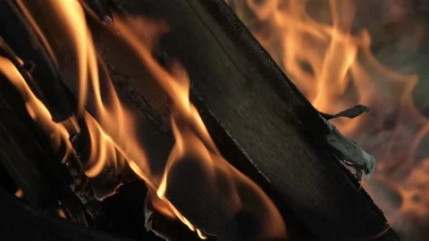 Fire and flames burn pieces of wood Stock Footage 163087117