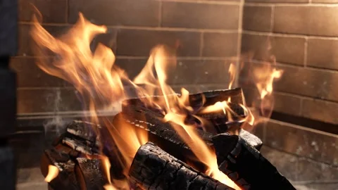 Fire and flames. Home warm concept. Family. Wood and coals burning. Comfort 動画素材 169496933