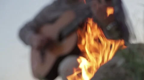 Fire and guitar full Stock Footage 48813531