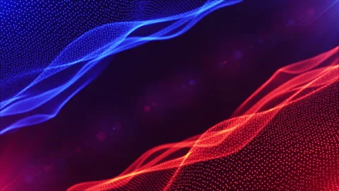 Fire and ice background. Fiery red and ice blue particle waves Видео 269522736