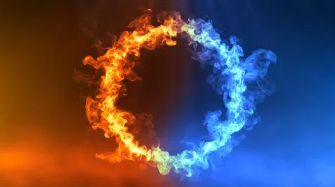 Fire and Ice Concept Design with spark. 3d illustration. Illustrazione stock