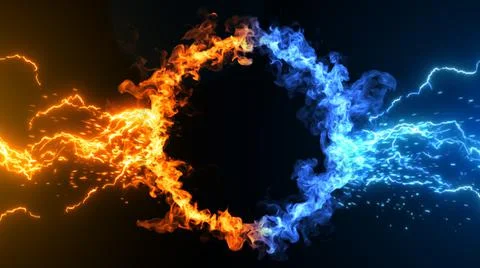 Fire and Ice Concept Design with spark. 3d illustration. Illustrazione stock