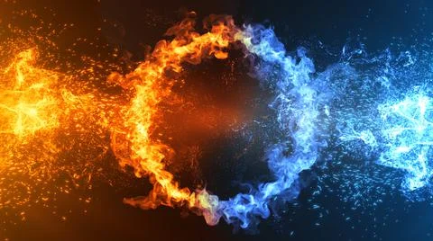Fire and Ice Concept Design with spark. 3d illustration. Illustrazione stock