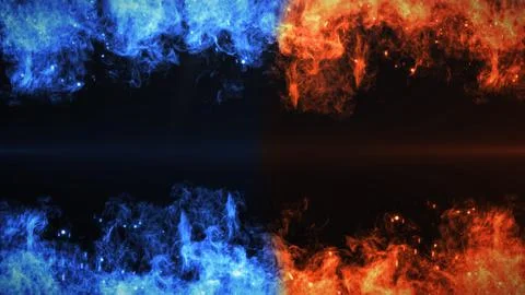 Fire and Ice Concept Design with spark. 3d illustration.	 Stock Illustration