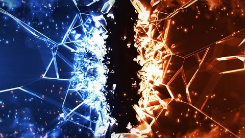 Fire and Ice Concept Design with spark. 3d illustration.	 Stock Illustration