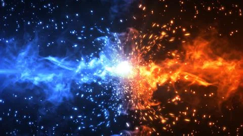Fire and Ice Concept Design with spark. 3d illustration.	 Stock Illustration